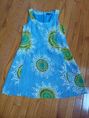 Nanette Lepore Turquoise Sundress - A-Line Dress with Lime & White Medallions